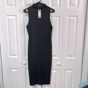 Black high neck midi dress